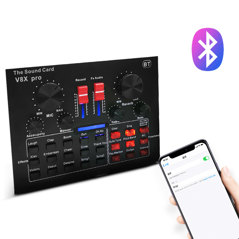 Внешняя звуковая карта usb для студийной записи, звуковой интерфейс для ПК, живой поток v8, звуковая карта и комплект микрофона