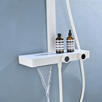 250001 Système de douche cascade moderne en acier inoxydable à quatre fonctions, ensemble mural chromé avec robinet de salle de bain à 2 poignées et douchette à main