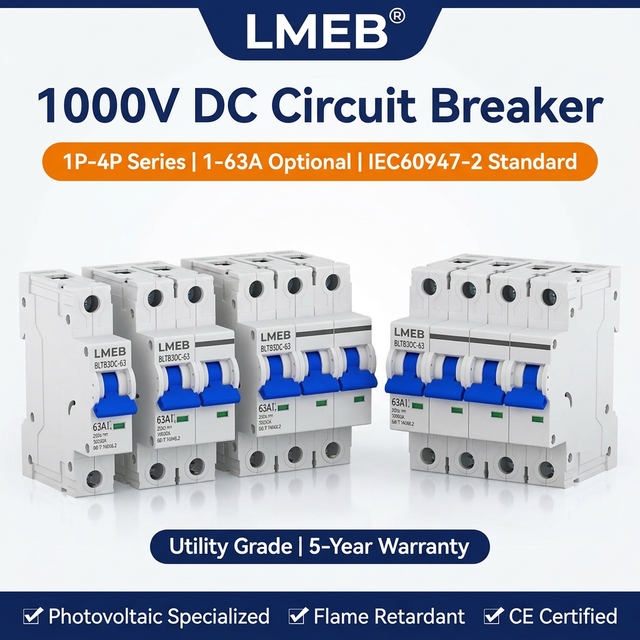 IEC60947-2 Standard 1000V DC Circuit Breaker DIN Rail Mount Photovoltaic System DC Switch 10A-63A Optional