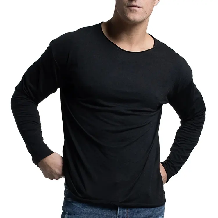 Casual Sports Wear Wholesale Custom Cotton Fabric Men Long Sleeves Plain T Shirts