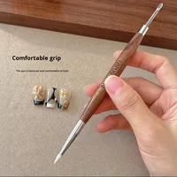1 pièce Pinceau à ongles en silicone à double extrémité avec manche en bois, pour sculpture, peinture florale, gel, colle et gaufrage