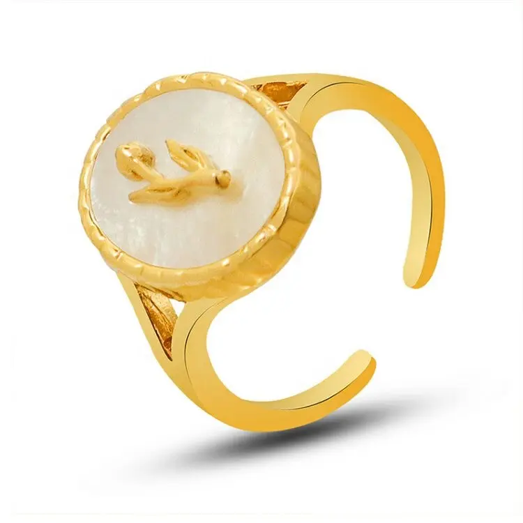 Anéis de joia feitos à mão em estilo luxuoso com concha branca ajustável de boa qualidade e estilo luxuoso banhados a ouro