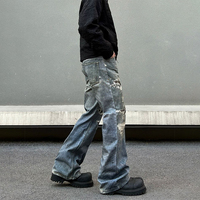 Jeans bootcut DiZNEW sur mesure, finition sablée, coutures gravées au laser, vintage, sur mesure haut de gamme, boutique de luxe