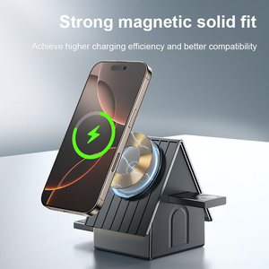 Chargeur sans fil magnétique <span class=keywords><strong>3</strong></span>-en-1 à <span class=keywords><strong>commande</strong></span> <span class=keywords><strong>tactile</strong></span> 15W, design maison avec veilleuse chaude pour téléphone, montre et écouteurs, logo personnalisé OEM - Product Image 5