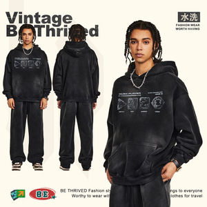 Ropa de hombre 2025 otoño American Vibe lavado anticuado impreso marca de moda Sudadera con capucha suelta ropa pesada OEM - Product Image 5