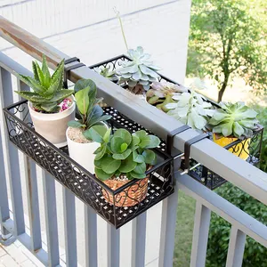 Hot selling balcony outdoor metal flower stand window sill hanging basket storage rack succulent flower pot rack