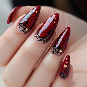 Meilleures ventes : <span class=keywords><strong>Faux</strong></span> <span class=keywords><strong>ongles</strong></span> réutilisables à presser, motif fleur rouge, marque privée, en stock, <span class=keywords><strong>prix</strong></span> <span class=keywords><strong>de</strong></span> gros usine, application sur les doigts - Product Image 1