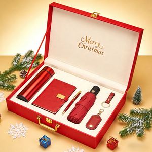 Modern PU Leather Christmas Promotion Gift Personalized Logo <b>Notebook</b> USB Drive Pen Umbrella Thermos and Keychain Journal <b>Set</b> - Product Image 3