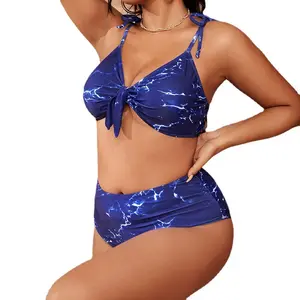 2024 chica gorda de talla grande en micro bikini belleza con cordones cuello en V sexy damas tres piezas traje de baño cubrir ropa de playa