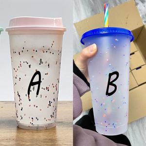 16oz 24oz reutilizable, taza de café de plastico sin tapa color tazas con <span class=keywords><strong>tapas</strong></span> y pajitas - Product Image 5