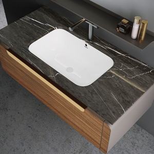 Meuble-lavabo flottant contemporain avec étagère intégrée et éclairage, meuble-lavabo de salle de bain moderne avec solution de rangement dissimulée - Product Image 2