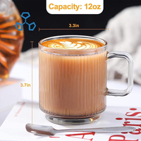Tasse à café en verre à rayures verticales classiques de 12oz tasses à café en verre de qualité supérieure avec poignée tasse à thé transparente en verre