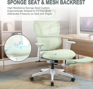 High Back Mesh Ergonomic Office Chair, Reclining <b>Desk</b> Chair with Footrest, Coat Hanger, Lumbar Support & Sponge Seat - Product Image 6