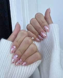 Faux <span class=keywords><strong>ongles</strong></span> classiques effet glaçage, inspirés de <span class=keywords><strong>Hailey</strong></span> <span class=keywords><strong>Bieber</strong></span>, rose nude doux avec superposition chromée irisée, finition nacrée brillante - Product Image 4