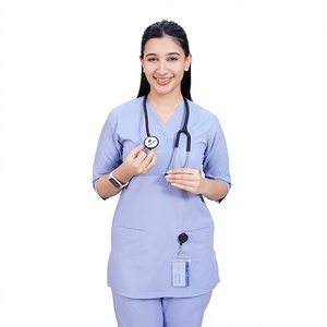 New Arrival Women Medical Scrub <b>Set</b> V Neck Nursing Uniform Breathable Polyester Spandex Hospital <b>Doctor</b> Scrubs OEM Manufacturer - Product Image 1