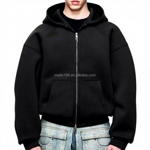Hoodie surdimensionné de luxe de haute qualité, 100% coton, épais, coupe courte, double couche, épaules tombantes, fermeture éclair, personnalisable - Product Image 1