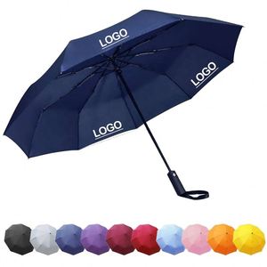 Automatic 3 Fold Promotional Compact <b>Windproof</b> Portable Custom UV Logo Print Foldable Fiberglass Frame Wedding Rain <b>Umbrella</b> - Product Image 1