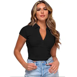 Factory wholesale mesh flocking long sleeve Half height collar women's blouse Sexy ladies T-shirt