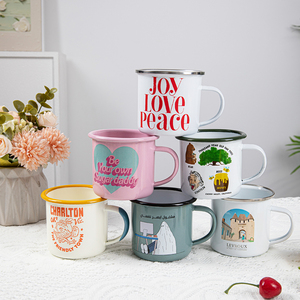 12oz Metal Enamel Cups Sublimation Custom logo White Custom Stock Promotion Wholesale Tea Milk Cup Vintage Souvenir Camping Mug