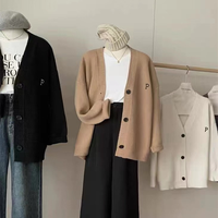 Pull en cachemire vent paresseux pour femmes veste col en v Long Cardigan tricoté décontracté avec nouvelle broderie de lettres étrangères