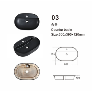 Lavabo de salle de bain ovale en céramique noir moderne Empolo avec <span class=keywords><strong>vasque</strong></span> à <span class=keywords><strong>poser</strong></span> pour toilettes - Product Image 2