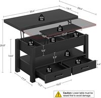 Table basse convertible en bois noir avec compartiment caché, multifonctionnelle pour salle à manger, salon et bureau à domicile