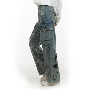 Nueva Llegada, Jeans Cargo de Moda Urbana para Mujer con Logotipo Personalizado, Jeans Holgados de Pierna Recta con Estampado de Grafiti - Product Image 4