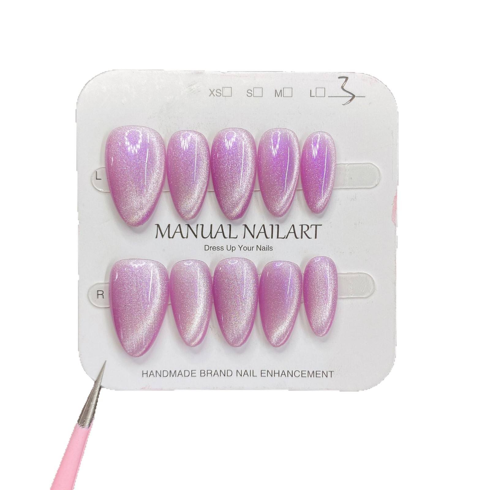 TSZS Wholesale Price Sparkling Cat Eye Pure Handmade Press on Nail 10Pcs Multi-Color Almond Shape Wearable Nail Fake Nails