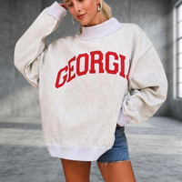 Sweat-shirt oversize à col montant pour femme, manches longues, imprimé lettres, en coton tricoté, pull décontracté d'automne avec logo frontal