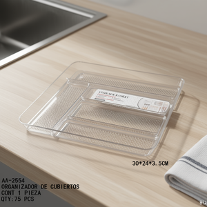 Panier organisateur de couverts durable pour le rangement des tiroirs de cuisine, design minimaliste, acrylique transparent, plateau à ustensiles multifonction - Product Image 2