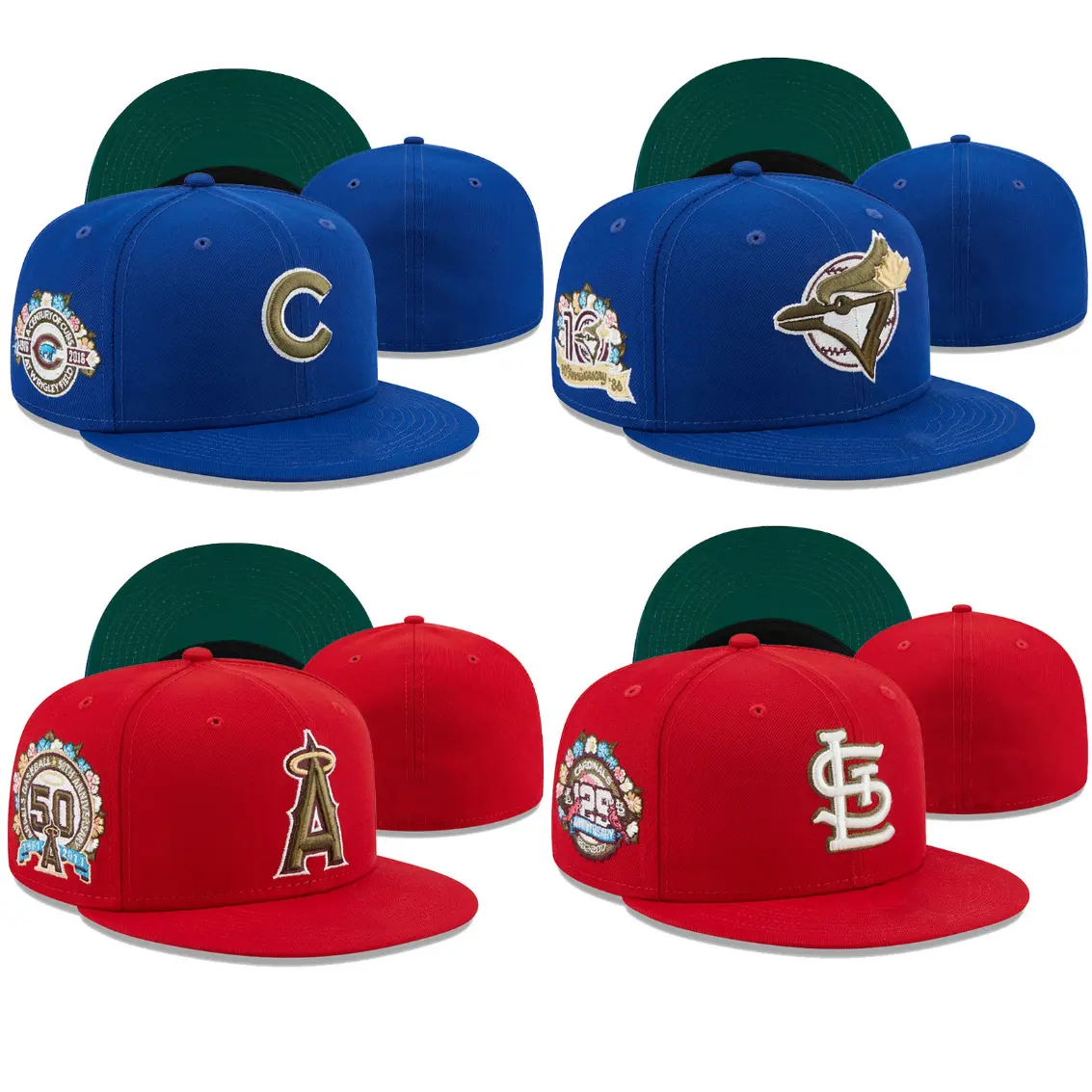 In stock 3d embroidery Side patch fit cap gorras flat brim american fitted hats for team