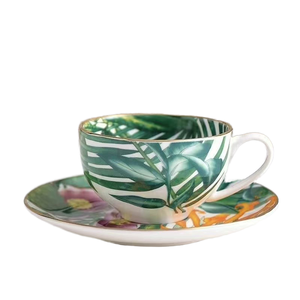 Wholesale European Luxury Gold Designer Coffee <b>Cup</b> Bone China Tropical Rain Forest Ceramic <b>Tea</b> <b>Cups</b> <b>Set</b> with Gift Box - Product Image 1