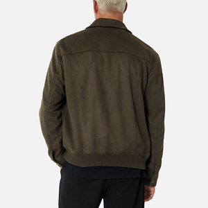 OEM Service giacca da uomo di moda Logo personalizzato classico rilassato Fit giacca Bomber in pelle scamosciata con orlo a coste