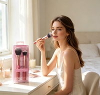Lot de 2 pinceaux de maquillage pour le visage et les joues Sweet Rose, étui transparent, kit professionnel de pinceaux pour fond de teint, poudre et blush pour femmes