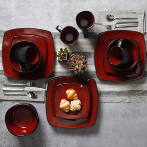 Juego de Vajilla de 16 Piezas, Platos Cuadrados, Color Negro Mate y Rojo, Liquidación - Product Image 5