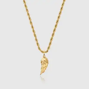 Beste Cadeau Moed Heren Rvs Hanger 14K Vergulde Angel Feather Wing Ketting