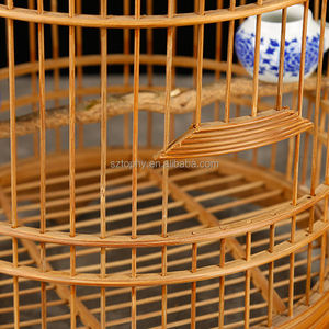Cage à oiseaux ronde en bambou avec accessoires cage à oiseaux vintage cages suspendues avec gobelets d'alimentation pour petits oiseaux perroquet - Product Image 2