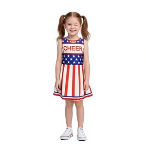 Robe de cheerleading patriotique pour enfants, uniforme de style jupe imprimé étoiles et rayures pour enfants - Product Image 3