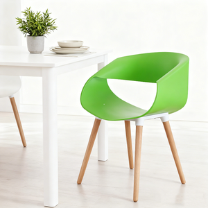 Fauteuil en plastique <span class=keywords><strong>scandinave</strong></span> avec design incurvé et pieds en hêtre naturel, fauteuil confortable pour la maison, le café et le balcon - Product Image 1