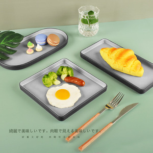Assiette rectangulaire en mélamine style japonais, couleur gris roche, pour restaurant, steak, dessert, plateau de service pour hôtel et fêtes. - Product Image 4