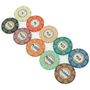 클래식 39mm 10G 꽃무늬 세라믹 포커 칩 라스베이거스 포커룸 맞춤형 미국 달러 표면가치 도박 게임 칩 - Product Image 5
