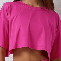 Camiseta Corta de Yoga para Mujer, Cuello Redondo, Manga Corta, 100% Algodón, Secado Rápido, Ecológica, Transpirable, Corte Ajustado, Estilo Casual de Verano