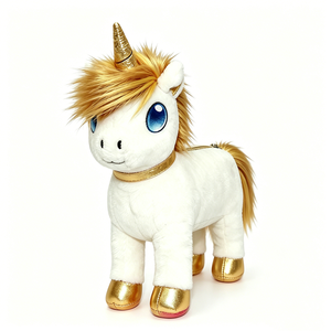 <b>White</b> unicorn plush with gold accents, Gold glitter unicorn horn ,Soft <b>fluffy</b> plush material, Zipper closure plush <b>bag</b> - Product Image 2