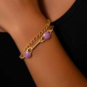 Pulsera de Cadena de Eslabones de Moda, Chapada en Oro, Acero Inoxidable 316L, Incrustaciones de Resina Morada, Joyería para Mujer - Product Image 3