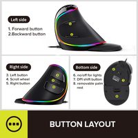 Souris ergonomique DELUX M618Plus RGB, souris verticale filaire grande taille RGB, 4000 DPI avec 6 boutons