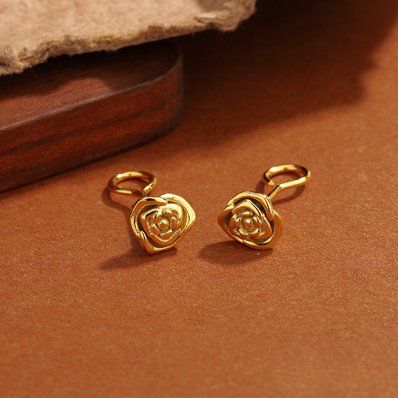 917ED- Gold -s999- Rose Curved Hook Stud