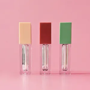 Tubo de varinha quadrada para atacado, tubos personalizados de logotipo do recipiente cosmético para o lábio brilho do lábio com tampa preta rosa dourada