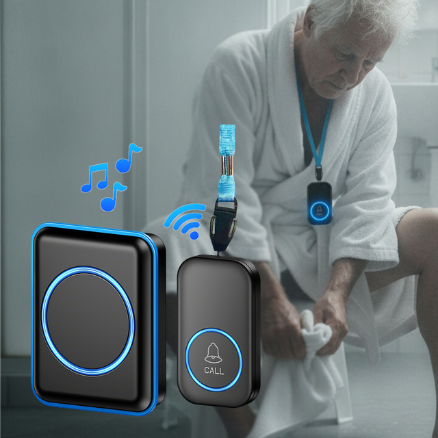 US EU UK Plug LED Wireless Nurse Call System Caregiver Pager With Lanyard SOS Panic Button 60 Ringtones for Patient Elderly Care
