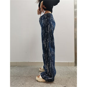 Pantalones vaqueros lavados informales de fábrica de China para mujer, pantalones vaqueros holgados relajados, pantalones Jacquard cómodos desgastados a la moda - Product Image 3