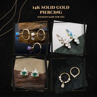 14k 순금 무나사형 피어싱 작은 라운드 컷 다이아몬드 푸시핀 코 피어싱 스터드 링 바디 주얼리 여성용 피어싱